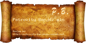 Petrovity Benjámin névjegykártya